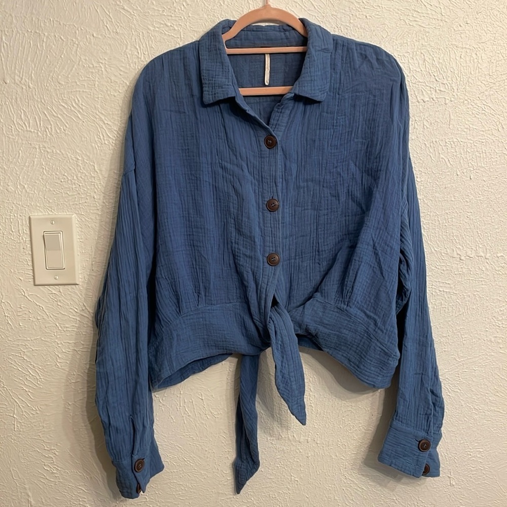Free People Womens Sunstreaks Tie Front Button Down Blouse - Picture 3 of 4